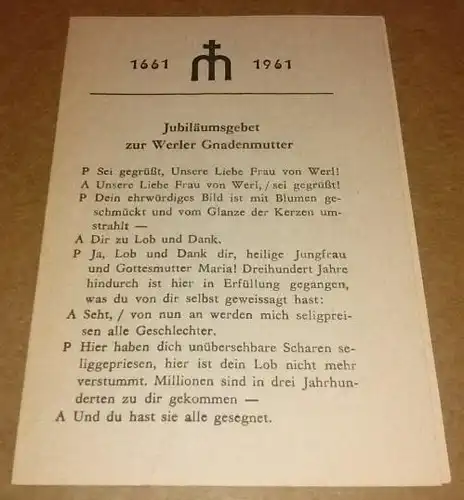 Jubiläumsgebet zur Werler Gnadenmutter / 1661-1961. 