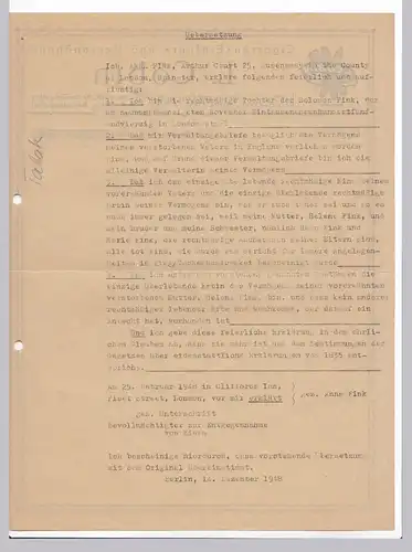 Rechnung oder Schreiben BLANKO L. Cobin, Cigarren-Einfuhr und Versandhaus, Zigarren, Berlin-Tempelhof, umseitig ist eine Übersetzung, um 1948