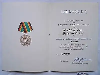 DDR Urkunde Medaille für treue Dienste Ministerium des Innern in Bronze (113861)