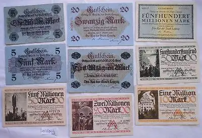 9 Banknoten Inflation Stadt Leipzig 1918 - 1923 (108644)