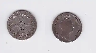 6 Kreuzer Silber Münze Baden 1837 (117175)