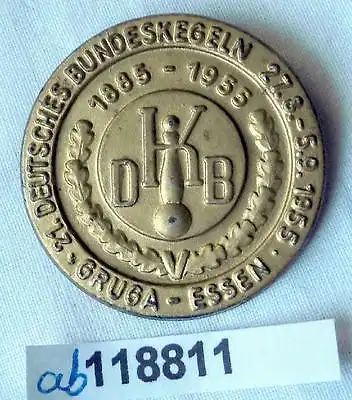 Seltenes Blech Abzeichen 21.Deutsches Bundeskegeln Gruga Essen 1955 (118811)