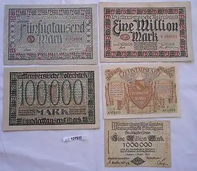 5 Banknoten Inflation badische und württembergische Bank 1923 (103895)