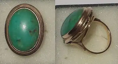 Grosser Damen Ring 585er Gold mit gruenem Stein um 1930