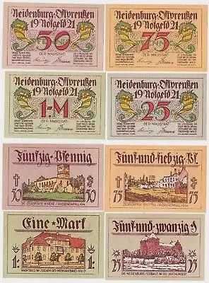 4 Banknoten Notgeld Stadt Neidenburg Ostpreussen 1921 kassenfrisch (120469)