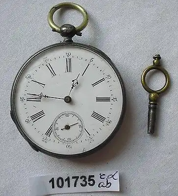 Seltene silberne Herren Taschenuhr mit Schlüsselaufzug um 1900 (101735)