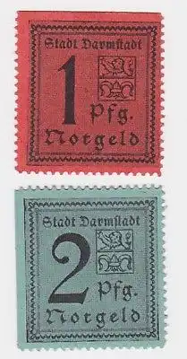 1und 2 Pfennig Banknoten Notgeld Stadt Darmstadt um 1921 (117284)