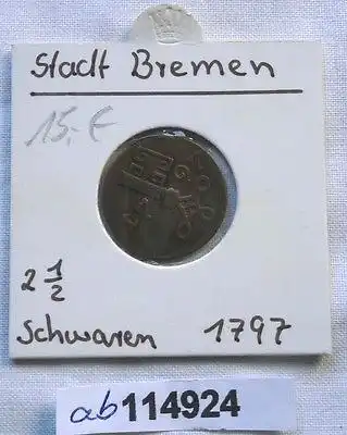 2 1/2 Schwaren Bronze Münze Stadt Bremen 1797 (114924)