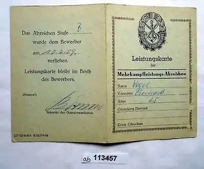 DDR Leistungskarte GST für Mehrkampfleistungsabzeichen (113457)