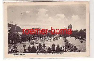 80420 Ak Lötzen Gizycko O.-Pr. Markt mit Kirche und Kriegerdenkmal 1915
