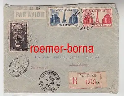 82425 seltener Einschreiben Brief von Frankreich nach Ägypten 1951