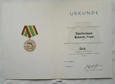 DDR Urkunde Medaille für treue Dienste Ministerium des Innern in Gold (114094)