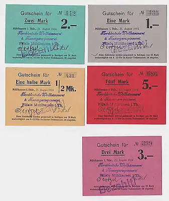 5 Banknoten Gutschein Notgeld Mühlhausen in Thüringen 21.8.1914 (122138)
