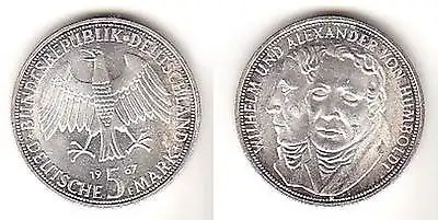 5 Mark Silber Münze Deutschland Gebrüder Humboldt 1967 F (114921)