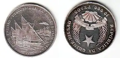 10000 Pesos Silber Münze Guinea Bissau Segelschiff 1991 (111595)