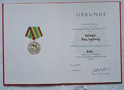 DDR Urkunde Medaille für treue Dienste Ministerium des Innern in Gold (114100)