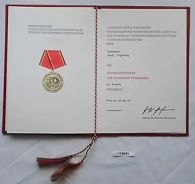 DDR Urkunde Verdienstmedaille der NVA in Bronze 1979 (114031)
