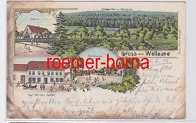 80567 Ak Lithografie Gruss aus Wellaune Schule, Gasthof, Dorfstrasse 1906