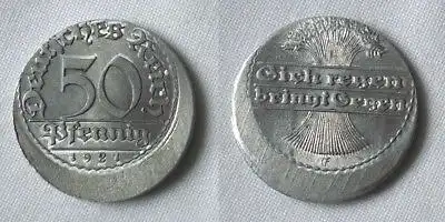 50 Pfennig Aluminium Münze Deutsches Reich 1921 E, FEHLPRÄGUNG Jäger 301(126921)