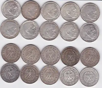 10 Silbermünzen 3.Reich 5 Mark Hindenburg (119474)