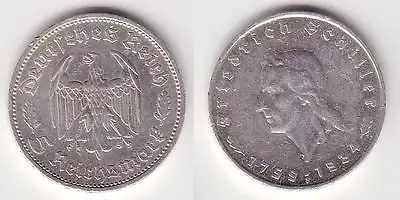 5 Mark Silber Muenze Friedrich von Schiller 1934
