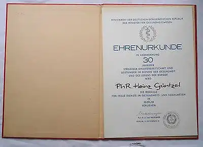 DDR Urkunde Medaille für treue Dienste im Gesundheitswesen in Gold (114340)