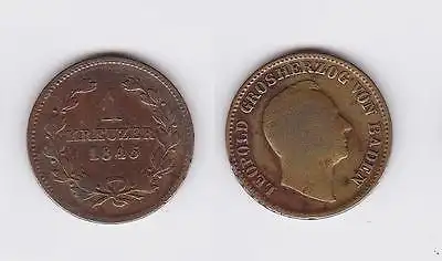 1 Kreuzer Bronze Münze Baden 1845 (117276)