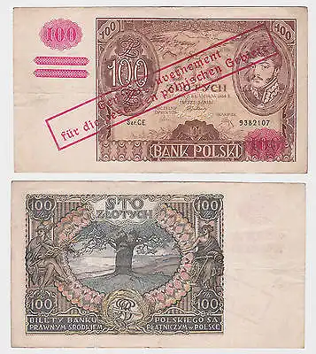 100 Zloty Banknote Polen Generalgouvernement Krakow 1934 überstempelt (121815)