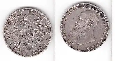 5 Mark Silbermünze Sachsen Meiningen Herzog Georg II 1902 Jäger 153 b  (110029)