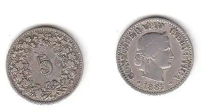 5 Rappen Nickel Münze Schweiz 1881 B (114554)