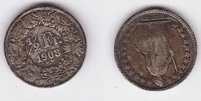 1/2 Franken Silber Münze Schweiz 1908 B (122682)