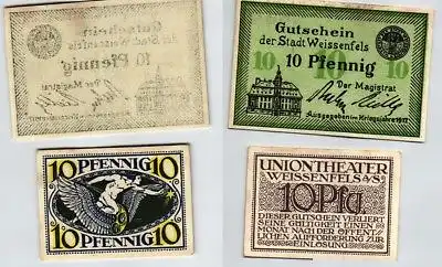 2 x 10 Pfennig Banknoten Stadt Weissenfels 1917 (124036)