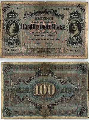 100 Mark Banknote sächsische Bank Dresden 15.06.1890 (123989)