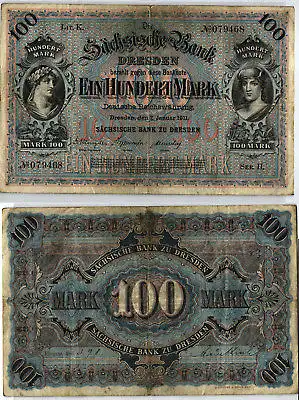 100 Mark Banknote sächsische Bank Dresden 02.01.1911 (123982)