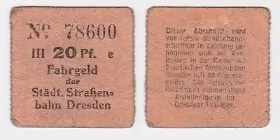 20 Pfennig Fahrgeld der städtischen Strassenbahn Dresden um 1920 (123677)