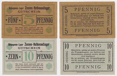5 & 10 Pfennig Banknoten Gefangenenlager Zossen Halbmondlager um 1915 (123728)