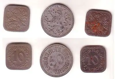 2 x 10 & 50 Pfennig Notgeld Eisen/Zink Münzen Stadt Weimar 1918 (112474)