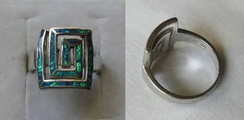 Kreativer 925er Sterling Silber Ring Schmuckring türkis Schimmer Stein (104947)