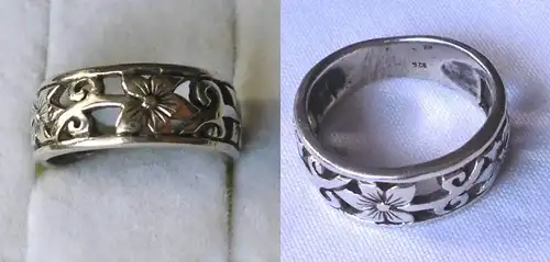 Verspielter 925er Sterling Silber Ring Schmuckring Blumen Verzierung (123585)