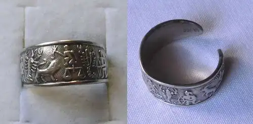 Stilvoller 835er Silber Ring Schmuckring mit Höhlenmalerei Verzierung (123670)