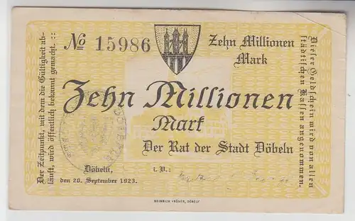 10 Millionen Mark Banknote Stadt Döbeln 20.September 1923 (113203)