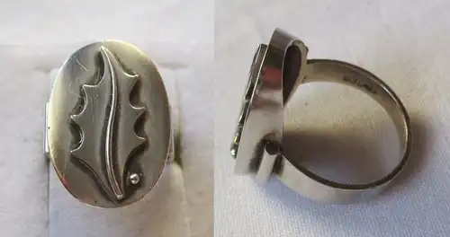 Charmanter 835er Silber Ring Siegelring Mistelzweig, Blatt Prägung (112591)