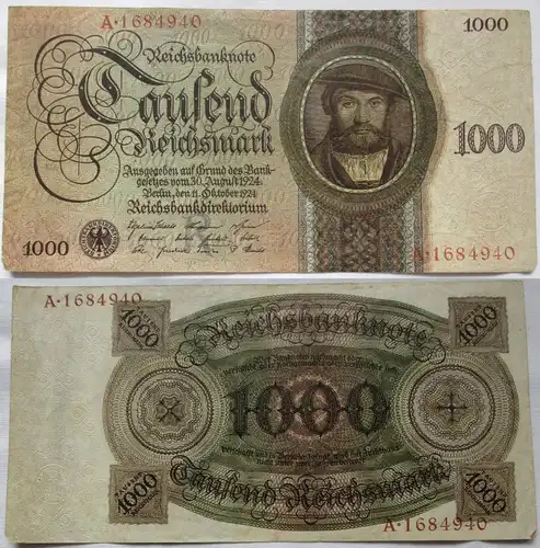 1000 Reichsmark Banknote Deutsches Reich 11.10.1924 R/A Rosenberg 172 a (124728)