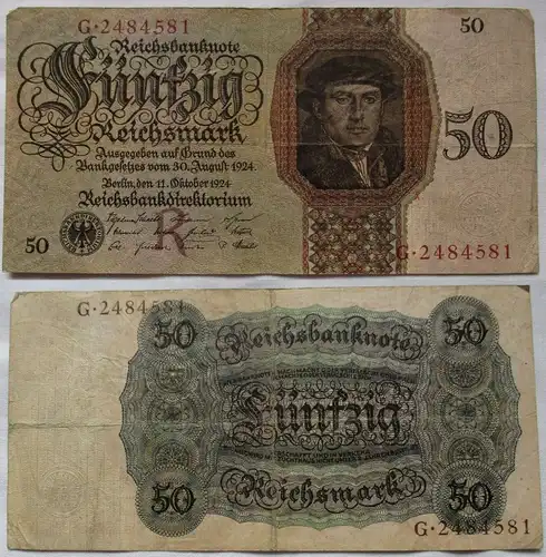 50 Reichsmark Banknote Deutsches Reich 11.10.1924 Rosenberg 170 a (124814)