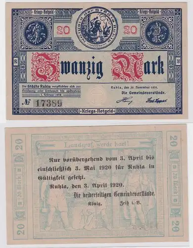 20 Mark Banknote Kriegs Notgeld der Städte Ruhla 20.11.1918 (121121)