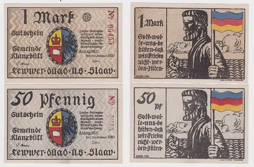50 Pfennig & 1 Mark Banknoten Notgeld Gemeinde Klanxbüll 10.1.1920 (122368)