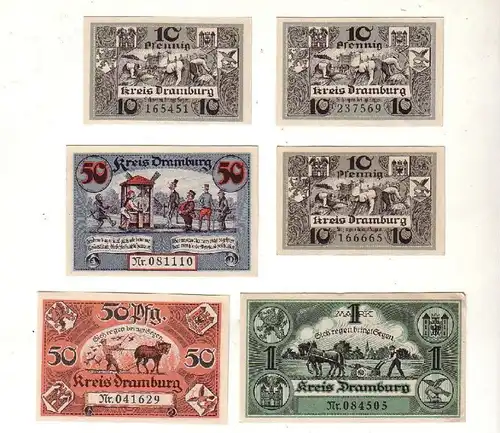 6 Banknoten Notgeld Kreisausschuß Dramburg 1920 (112873)