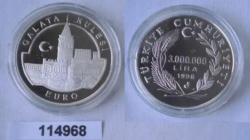 3 Millionen Lira Silbermünze Türkei Euro Galata Kulesi 1998 (114968)