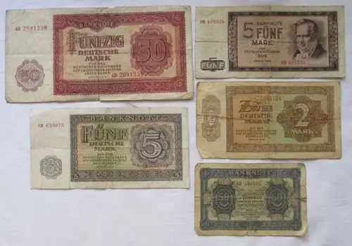 5 verschiedene Banknoten DDR 1948 bis 1964 (120967)