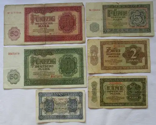 6 verschiedene Banknoten DDR 1948 bis 1955 (121030)